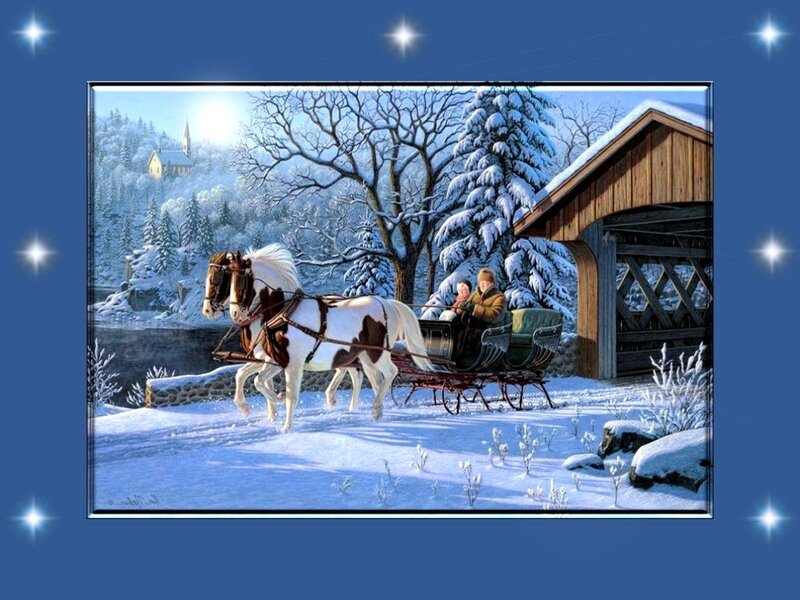 Horse-drawn Sleigh in Snow — Blue, Peaceful