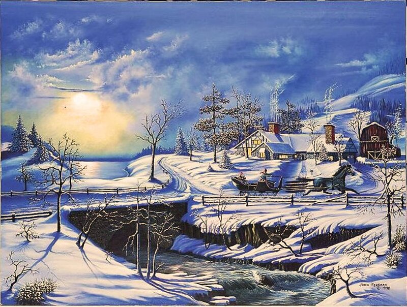 Horse-drawn Sleigh in Snow — Blue, Serene, Winter
