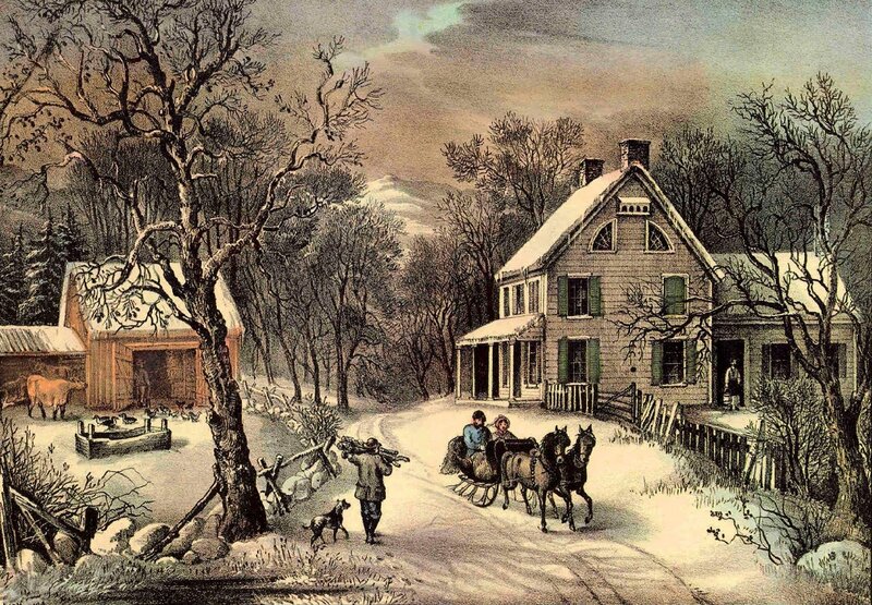 Horse-drawn Sleigh in Snow — Brown