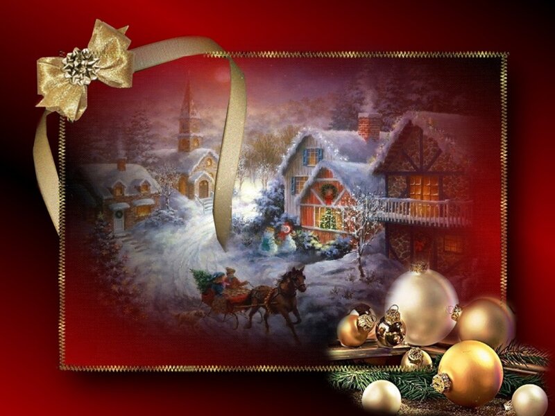 Horse-drawn Sleigh in Snow — Red