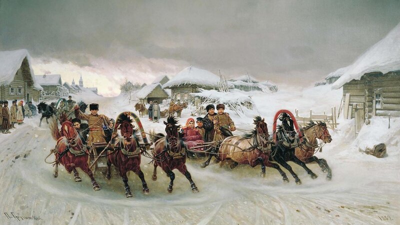 Horse-drawn Sleigh in Snow — White, Dramatic, Winter