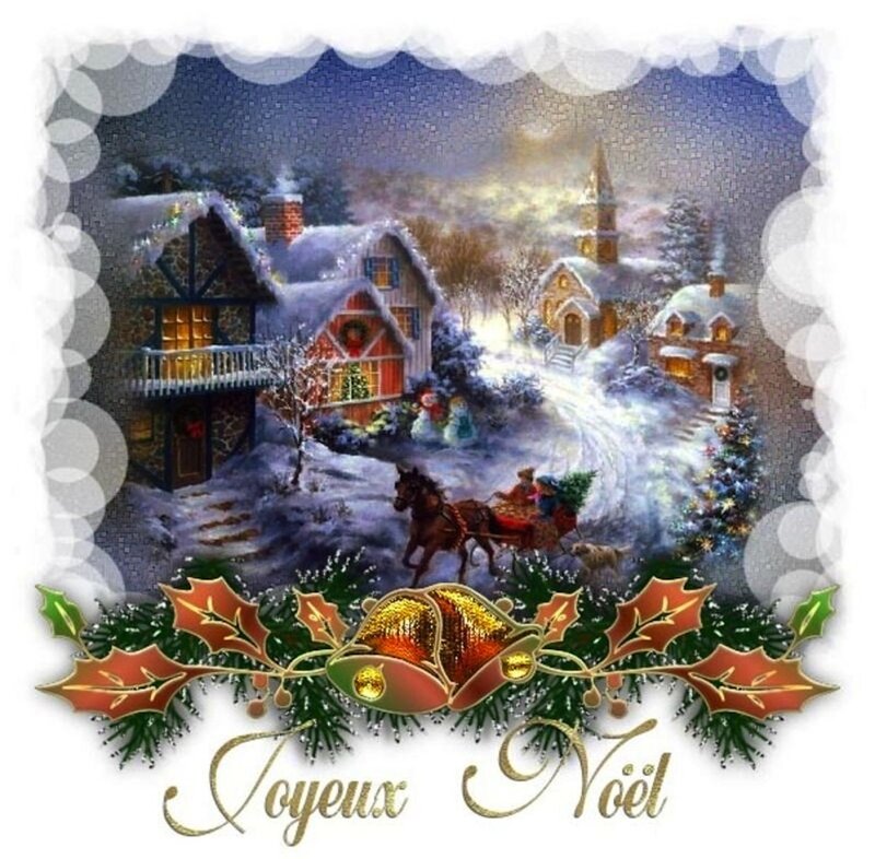 Horse-drawn Sleigh in Snow — White, Festive, Winter, Illustration, Houses