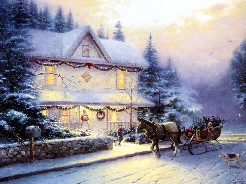 Horse-drawn Sleigh in Snow — White, Peaceful, Warm
