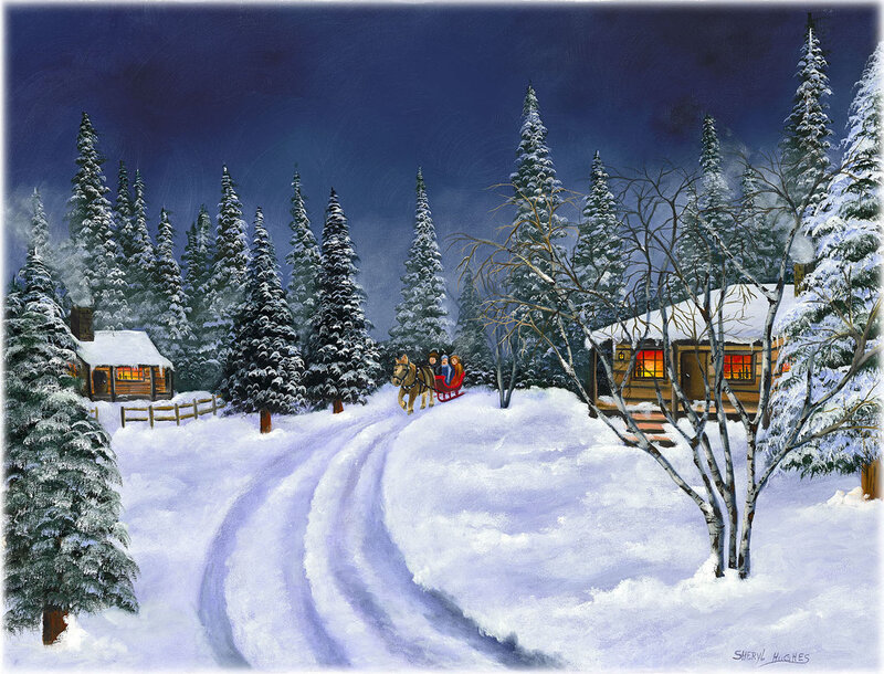 Horse-drawn Sleigh in Snow — White, Serene, Night