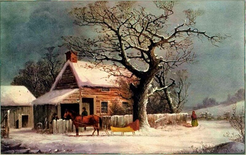 Horse-drawn Sleigh in Snow — White, Serene, Winter, Painting