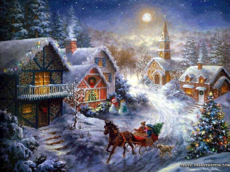 Horse-drawn Sleigh in Snow — White