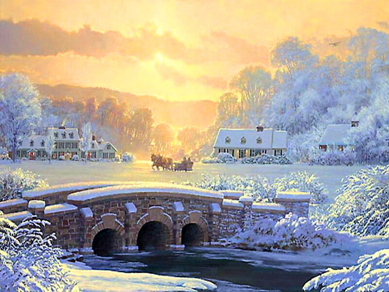 Horse-drawn Sleigh on Bridge
