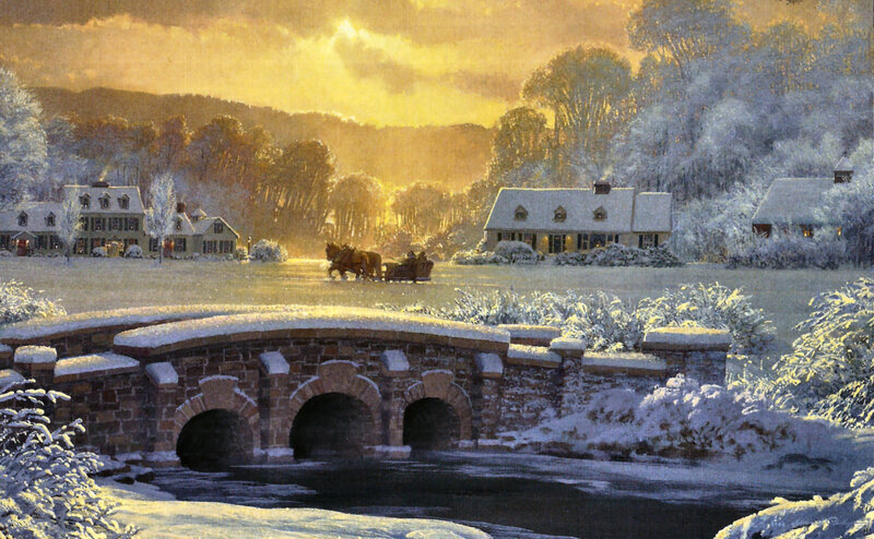Horse-drawn Sleigh on Bridge — Yellow