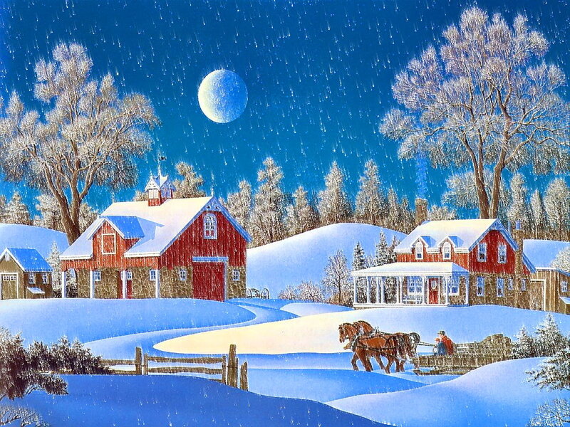 Horse-drawn Sleigh on Farm