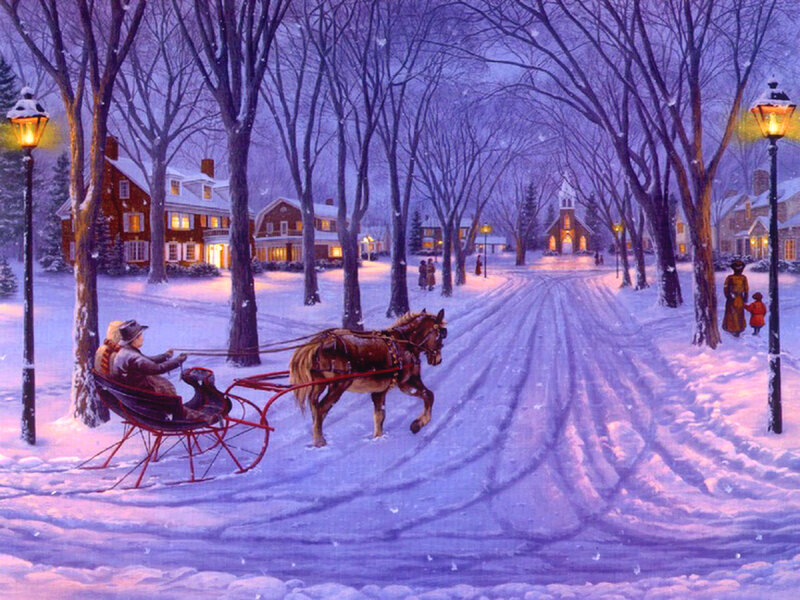 Horse-drawn Sleigh — Purple, Serene, Night