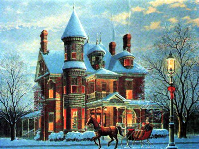 Horse-drawn Sleigh — Red, Festive
