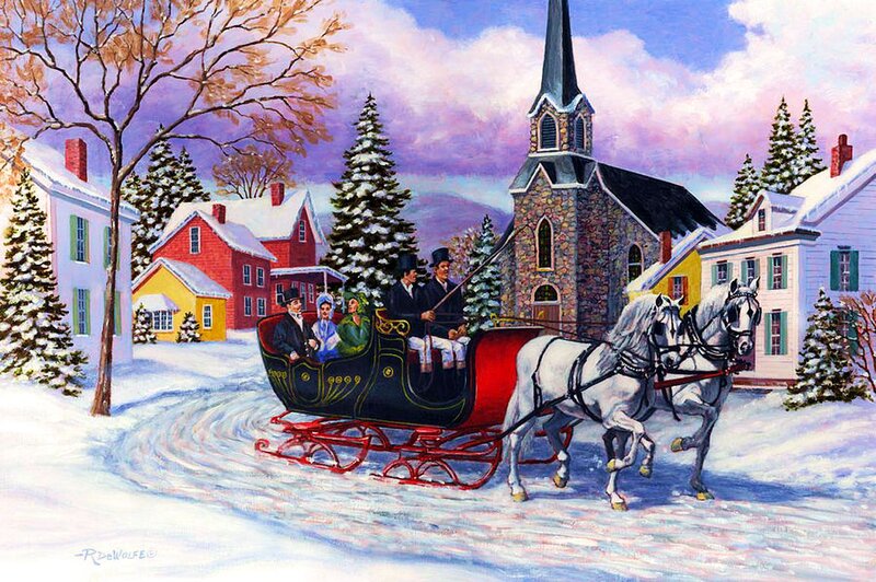 Horse-drawn Sleigh — White, Festive
