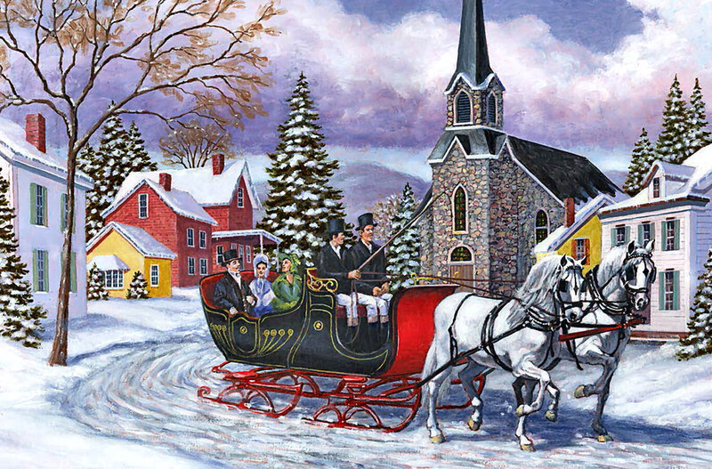 Horse-drawn Sleigh — White, Festive, Winter