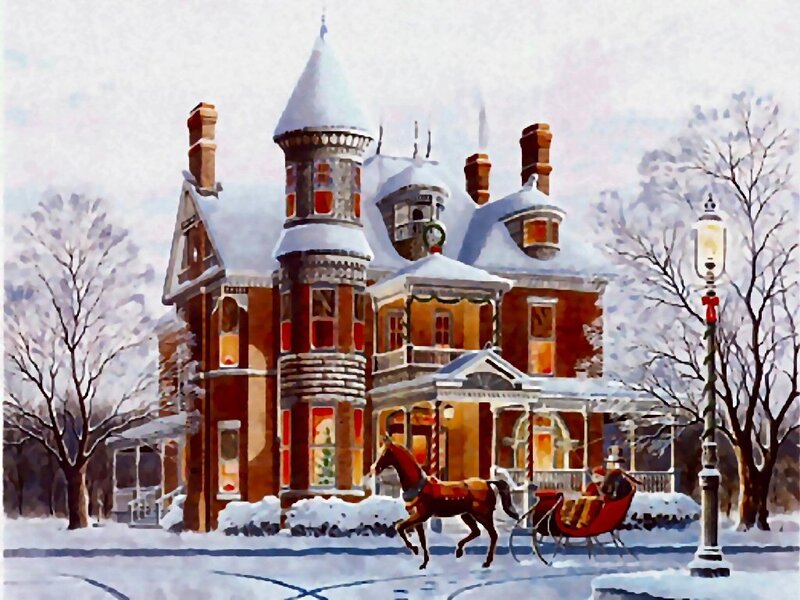 Horse-drawn Sleigh — White, Peaceful