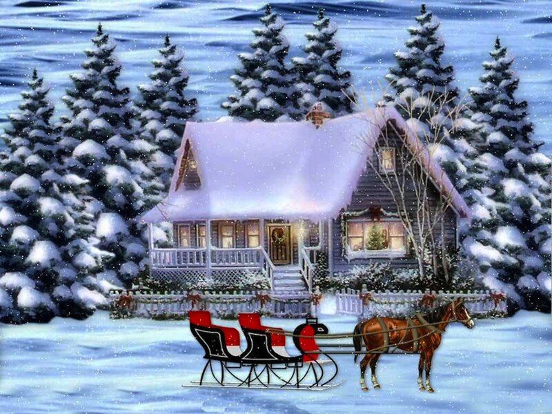 Horse-drawn Sleigh — White, Peaceful, Winter, Digital Art