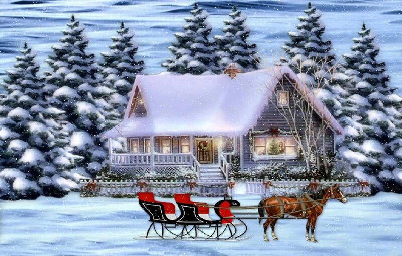 Horse-drawn Sleigh — White, Peaceful, Winter, Illustration