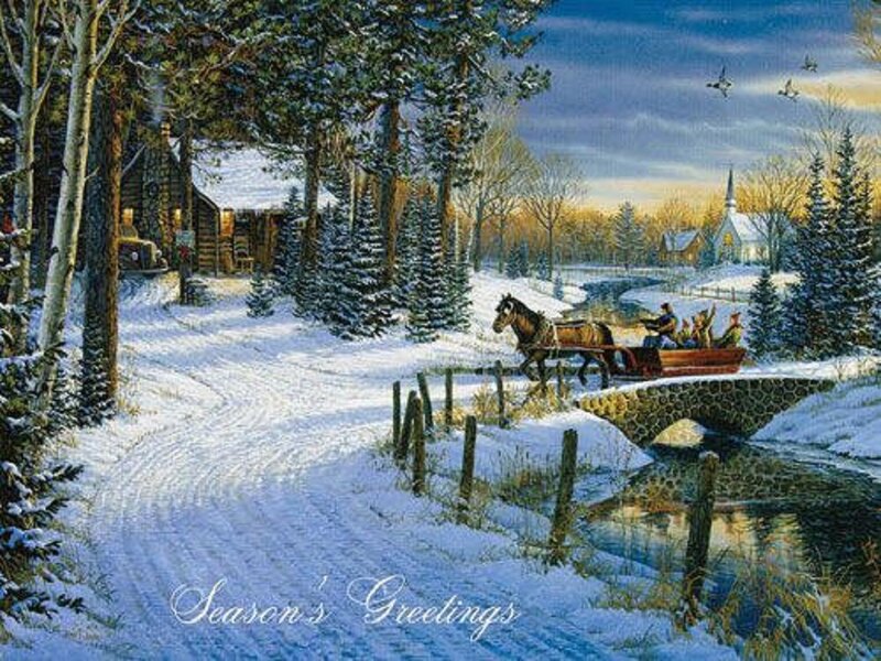 Horse-drawn Sleigh — White, Peaceful, Winter, Painting, Cabin