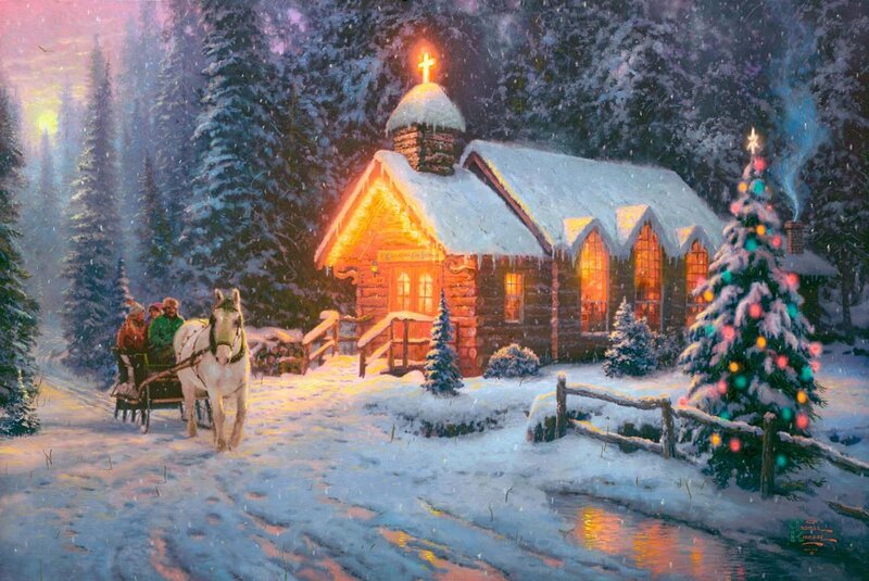 Horse-drawn Sleigh — White, Peaceful, Winter, Painting, Christmas Tree