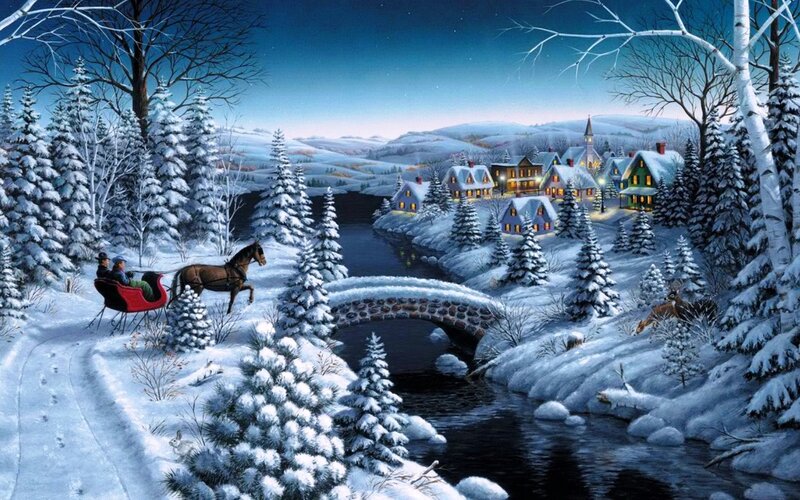 Horse-drawn Sleigh — White, Serene, Night