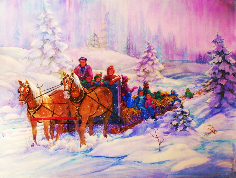 Horse-drawn Sleigh with Children