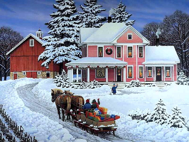 Horse-drawn Sleigh with Gifts