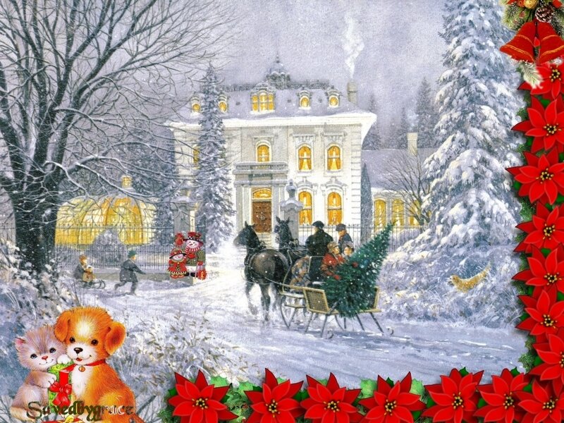 Horse-drawn Sleigh with Tree