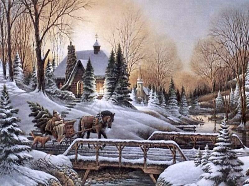 Horse-drawn Sleigh with Tree — White