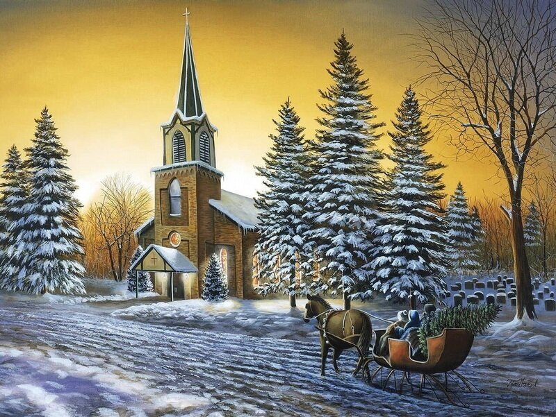 Horse-drawn Sleigh with Tree — Yellow