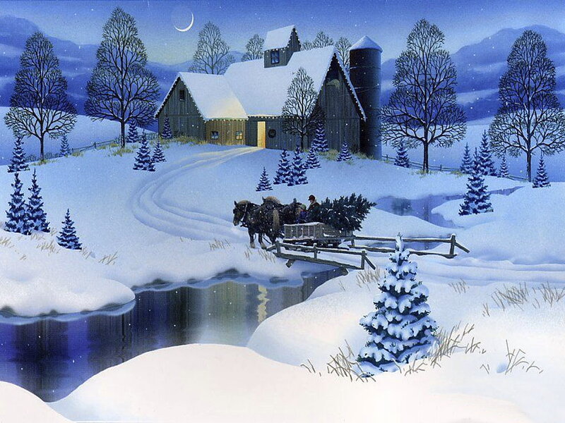 Horse-drawn Sleigh with Trees