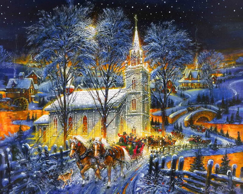 Horse-drawn Sleighs in Snow — Blue