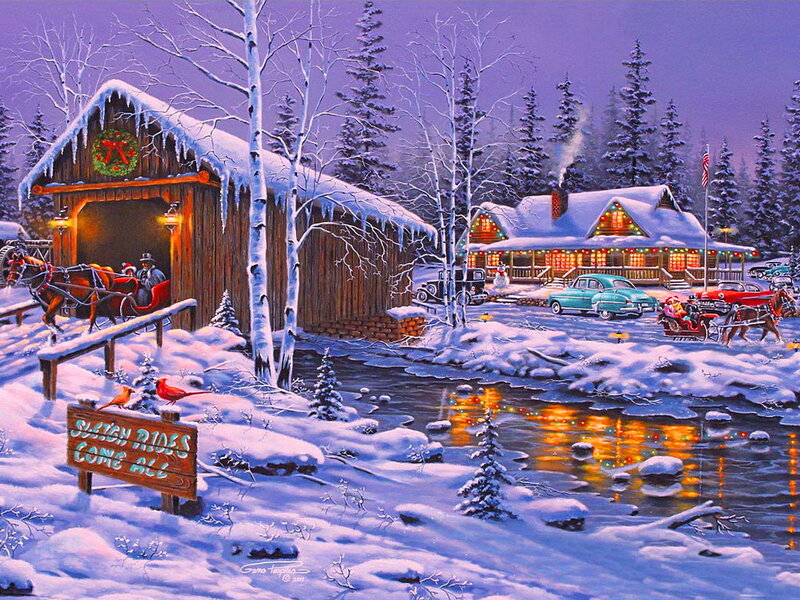 Horse-drawn Sleighs in Snow — Purple