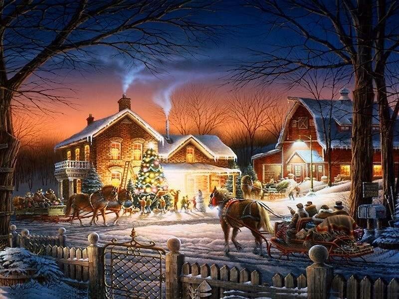 Horse-drawn Sleighs in Snow