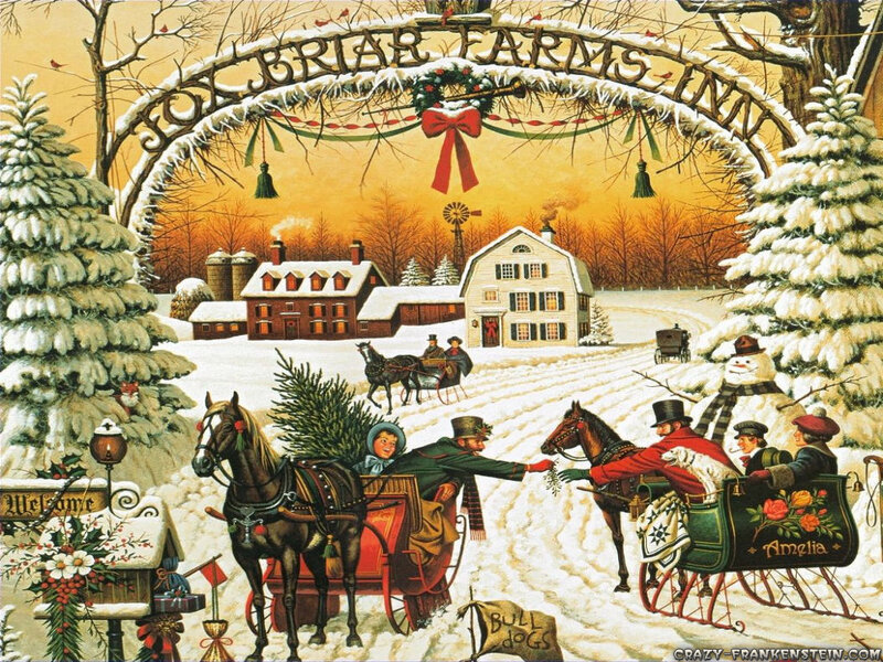Horse-drawn Sleighs in Snow — White, Festive