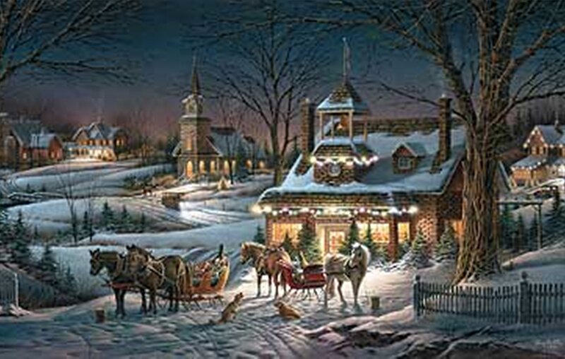 Horse-drawn Sleighs in Snow — White, Peaceful, Night, Painting
