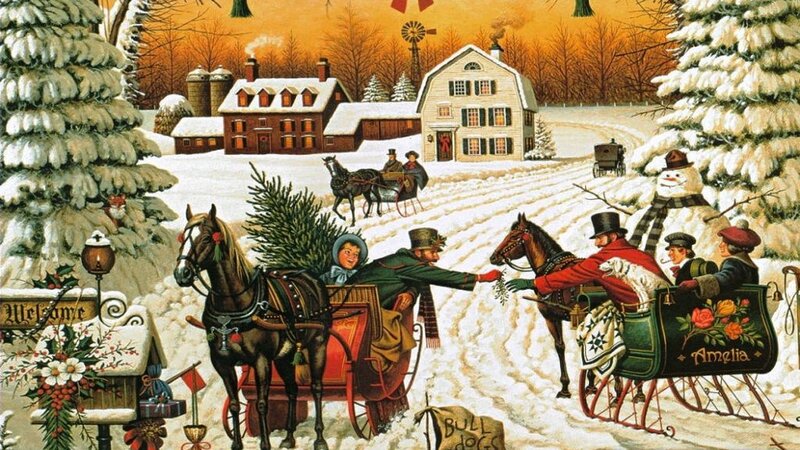 Horse-drawn Sleighs in Snow — White
