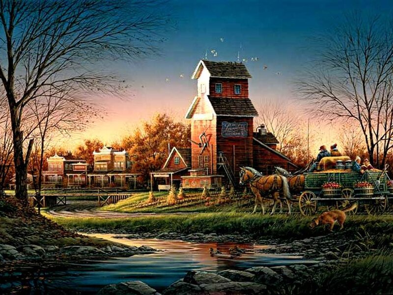 Horse-drawn Wagon at Sunset — Blue