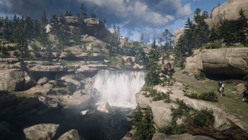 Horse-drawn Wagon at Waterfall