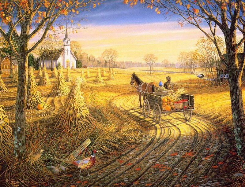 Horse-drawn Wagon in Field