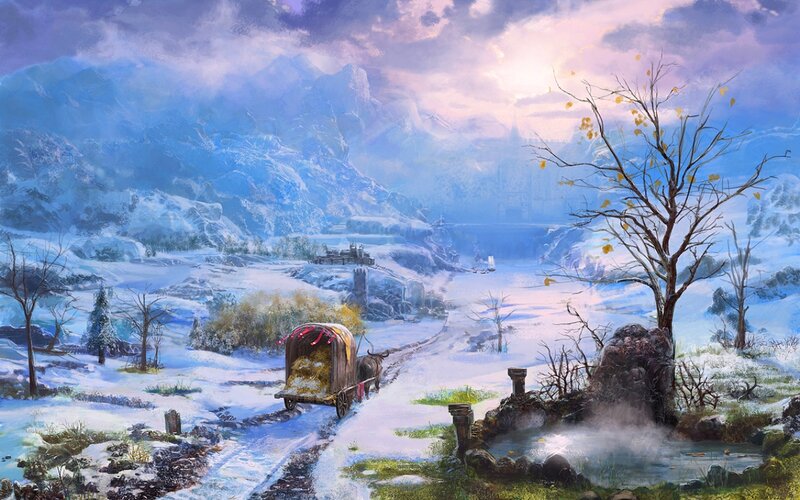 Horse-drawn Wagon in Snow — Blue