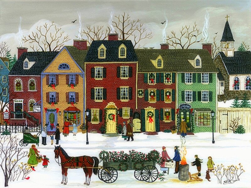 Horse-drawn Wagon in Snow — White