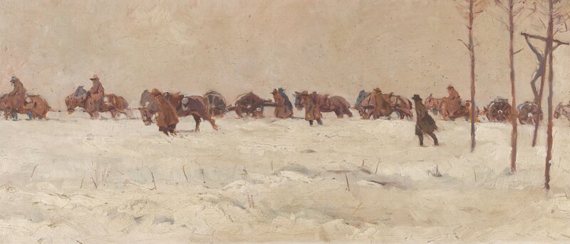 Horse-drawn Wagons in Snow