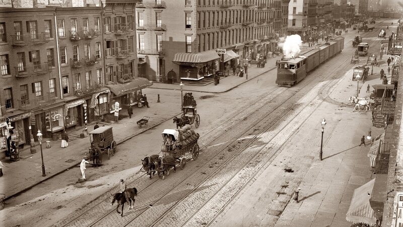Horse-drawn Wagons on Street — Black