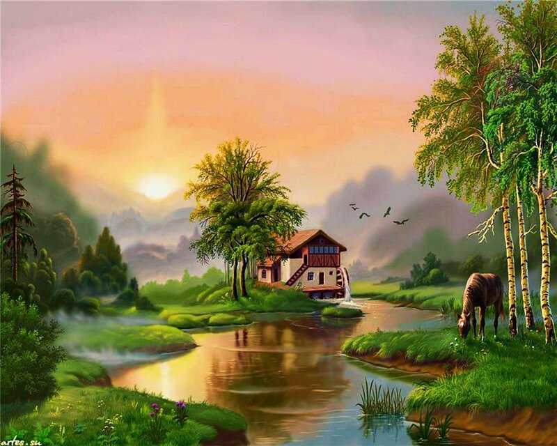 Horse Drinking from River