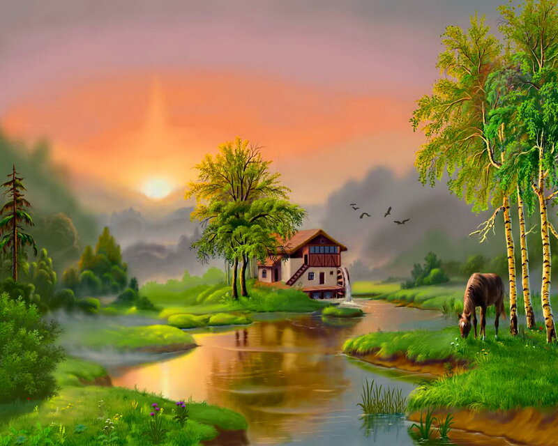 Horse Grazing by River
