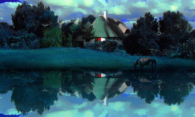 Horse Grazing by Water — Blue