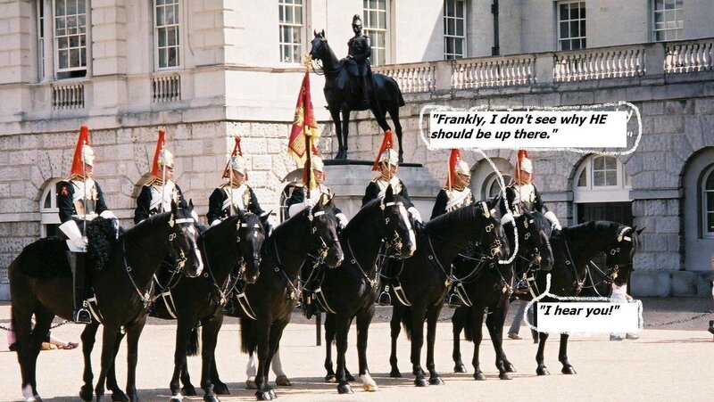 Horse guards with meme text