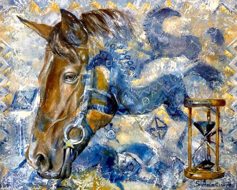 Horse Head Portrait — Brown, Dramatic, Painting, Hourglass