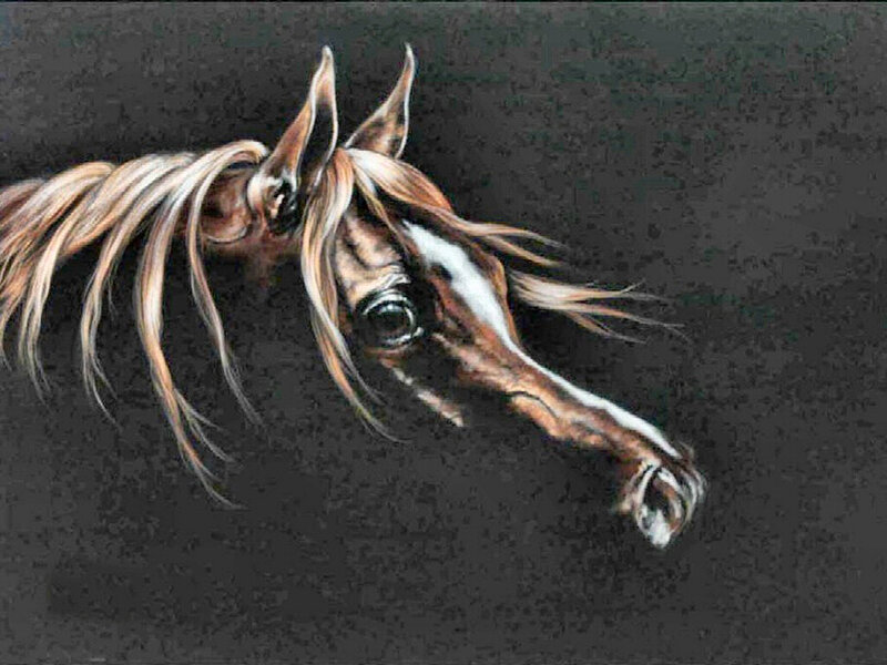 Horse Head Portrait — Brown, Dramatic, Painting