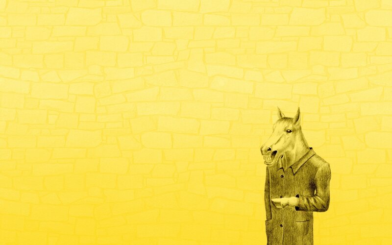 horse-headed man in coat