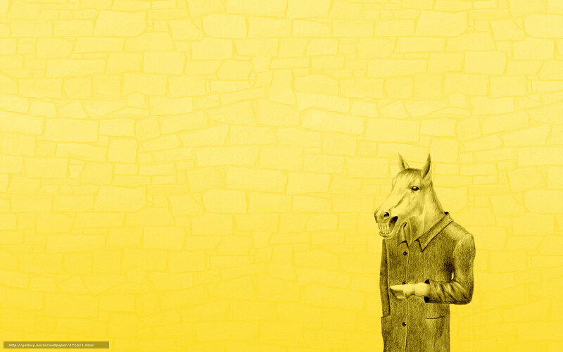 horse-headed man on yellow wall